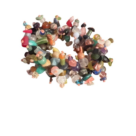 Multicolor Beaded Stretch Bracelet Mixed Gemstones Quarts Jade Chips Estate 6.5" - Picture 1 of 5